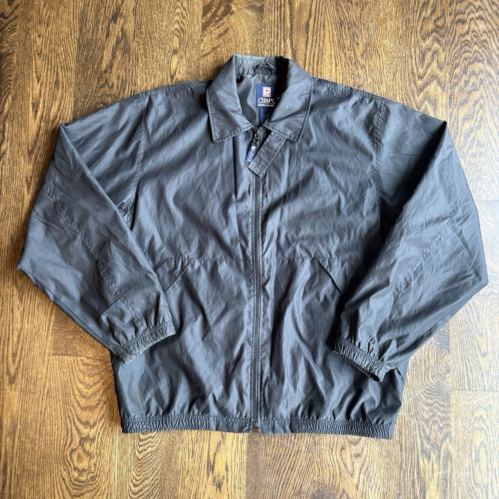 Vtg 90s Chaps Ralph Lauren Jacket Mens M Black Harrington Windbreaker Full Zip